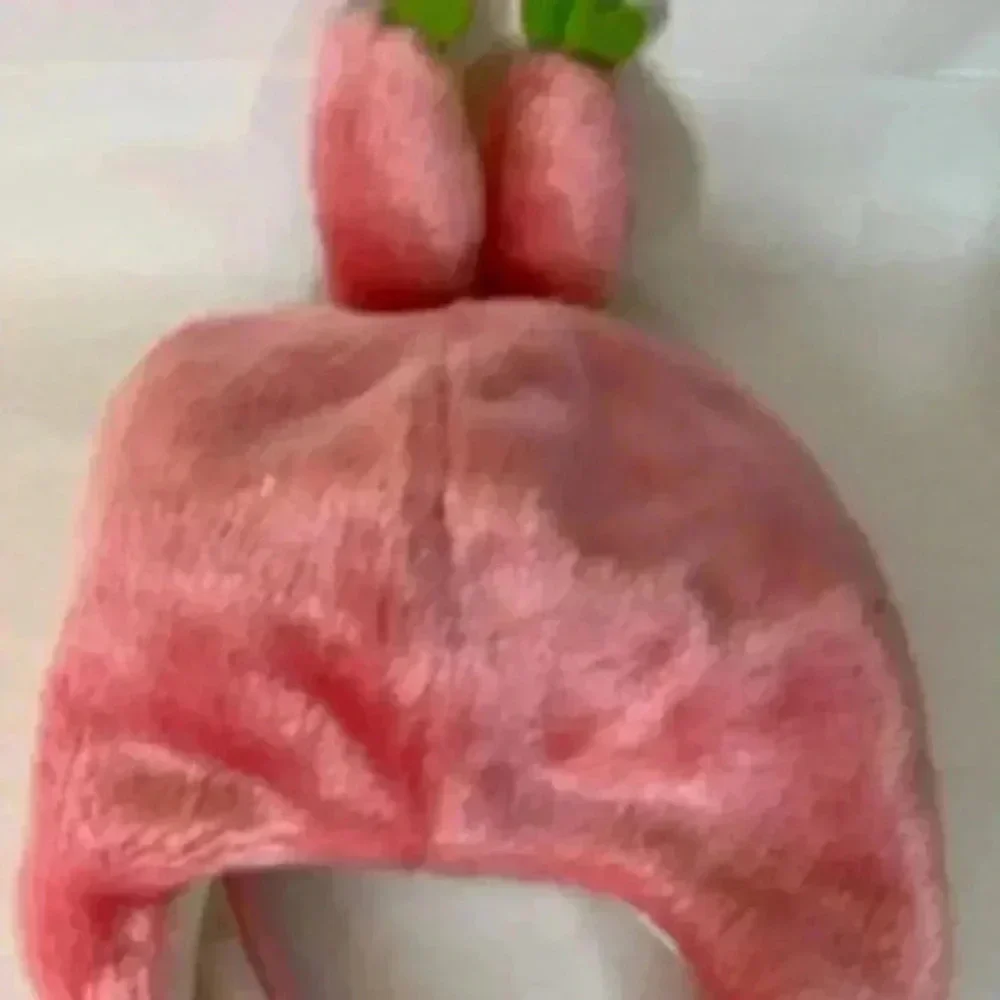 Pink Girl's Hat  Plush Fuzzy Snow beanie Bunny Ears‎ Warm  Fluffy Pom Pom Tie